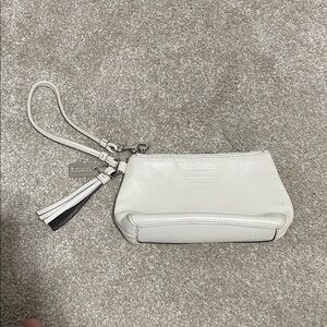 Coach White Leather Wristlet with Tassel Charm